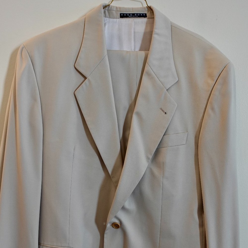 HUGO BOSS Apollon Akropolis Super 100 Wool Suit Blazer Pants 44R Khaki Beige